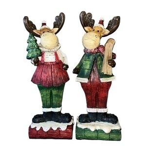 Moose Wood Sculpture Couple Set Christmas Gift,Christmas Mouse, Handcrafted